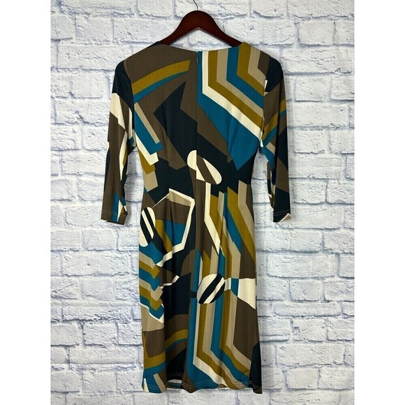 Tahari Arthur S Levine Dress Womens Sz 2 Abstract Multi Color Gathered Waist T4 - Picture 4 of 12